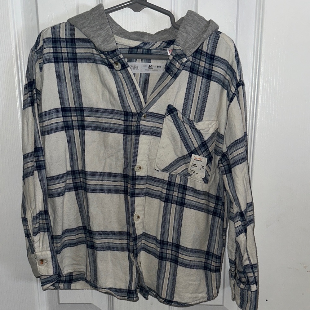 Zara Navy and Cream Striped Shirt